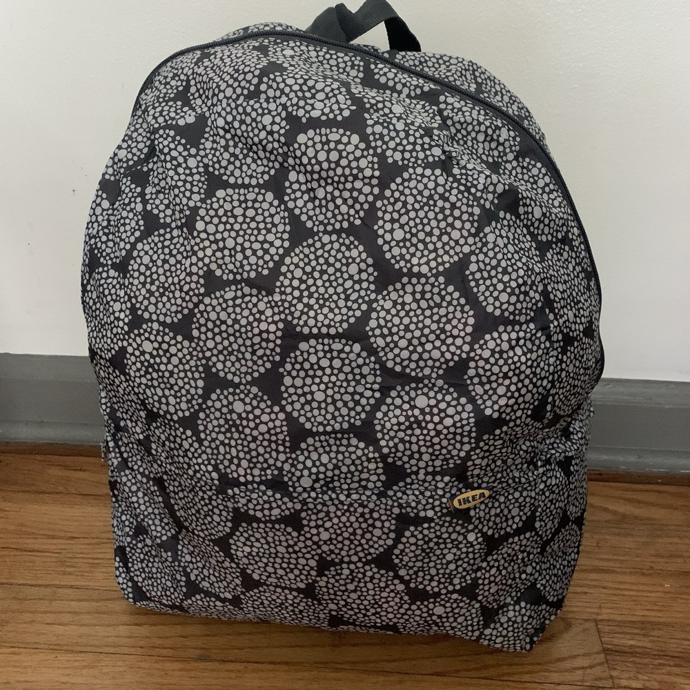 IKEA Knalla Foldable Travel Backpack Grey & White Lightweight Bag